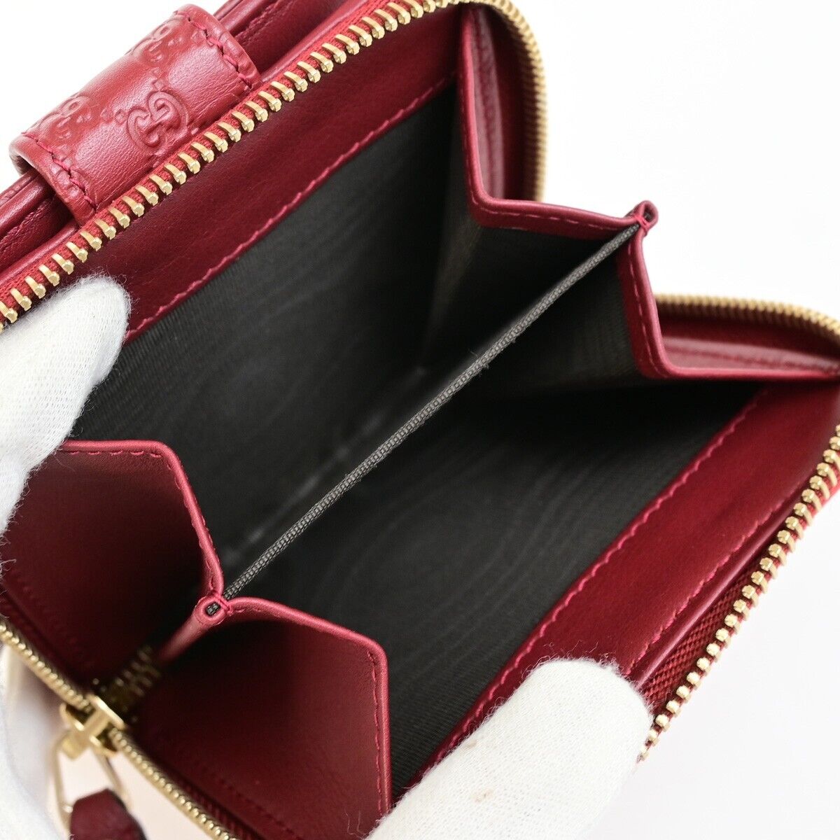 GUCCI Micro Guccissima GG Pattern Bifold Zipper Wallet Leather Red 34FB312