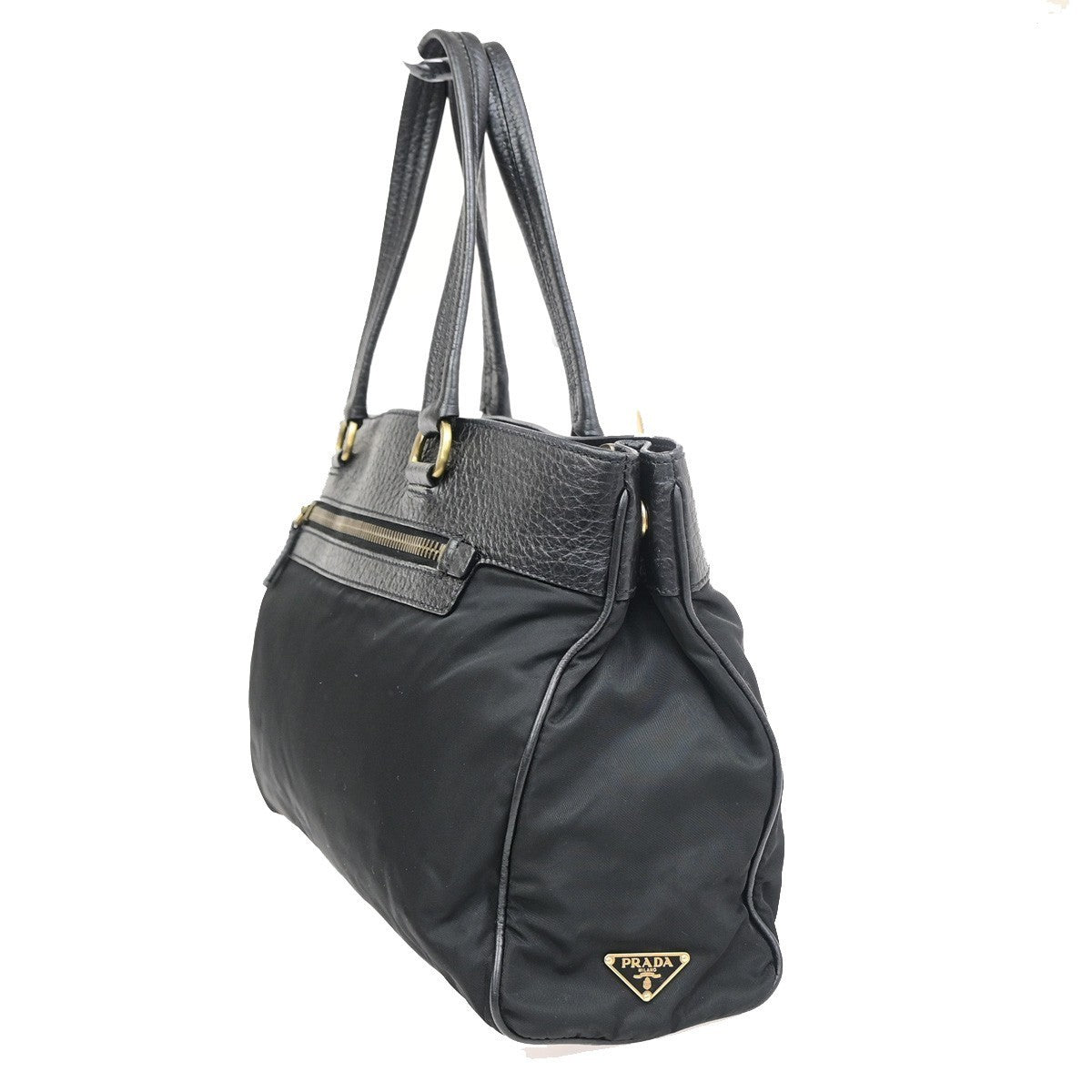 PRADA Logo Tessuto Tote Hand Bags Nylon Leather Black GHW Italy 70PA127