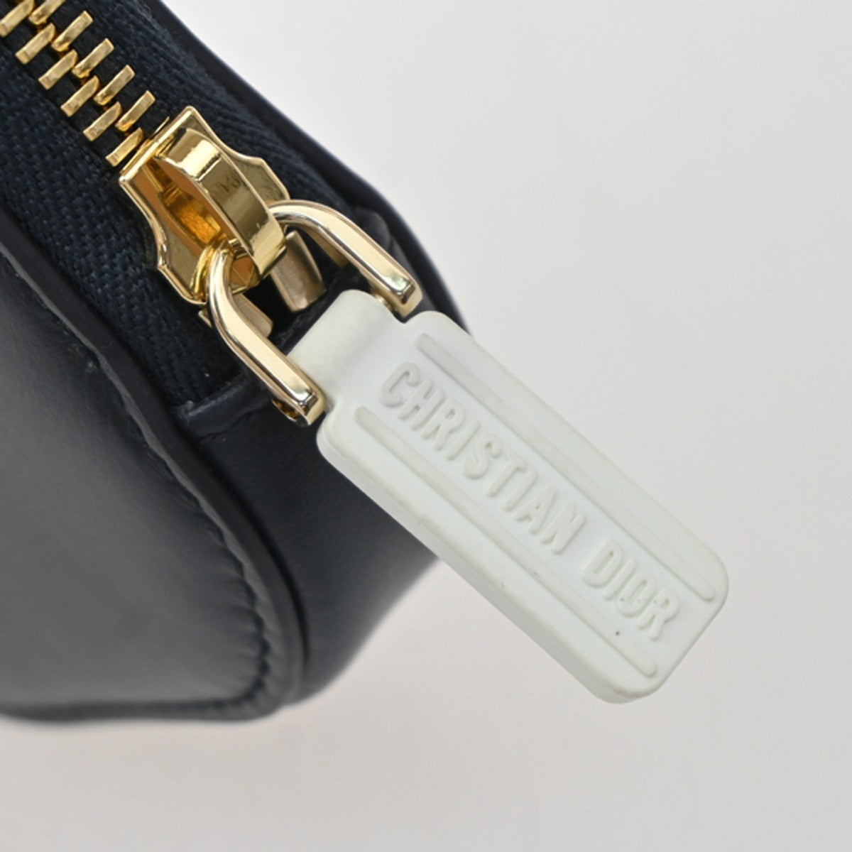 CHRISTIAN DIOR Logo Mini Pouch Bag Leather Blue GHW Italy 15KP157