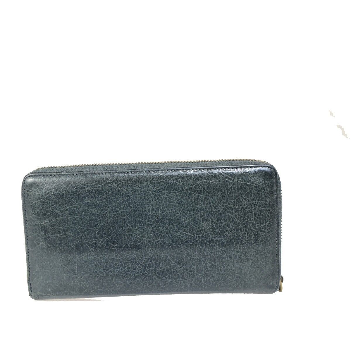 BALENCIAGA Logo Continental Zip Around Long Wallet Purse Leather Gray 01FB096