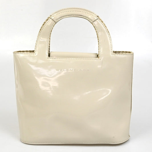 BALENCIAGA Logo Women Mini Hand Bag Patent Leather White Ivory 02ZA250