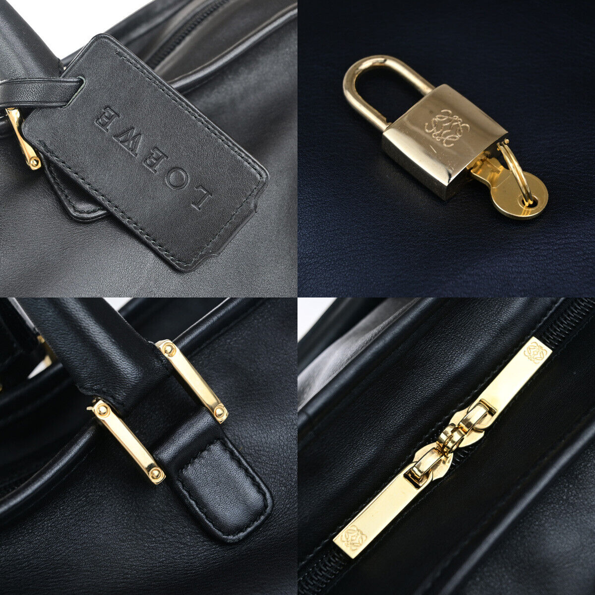 LOEWE AMAZONA 40 Anagram Travel Hand Bad Leather Padlock Black GHW Spain 34YG482