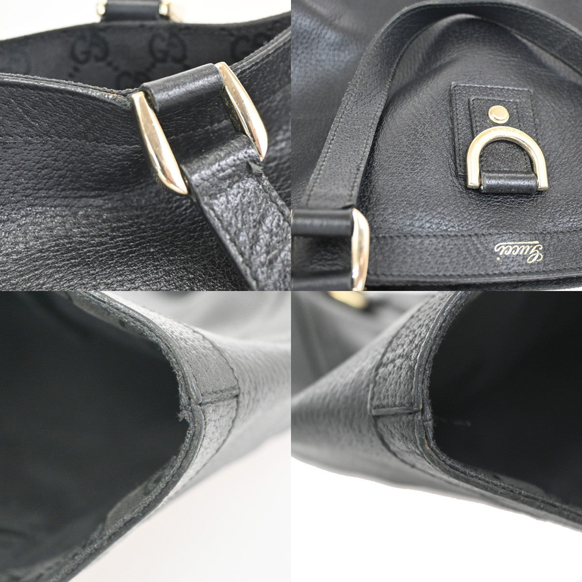 GUCCI GG Pattern Abbey D-ring Shoulder Teto Bag Leather Black Italy GHW 32KC926