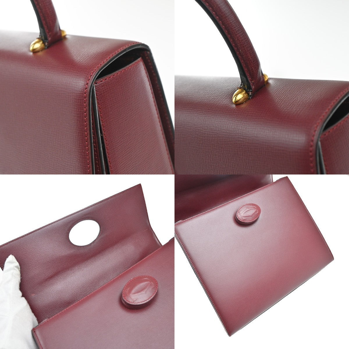 MUST DE CARTIER Logo Top Handle Hand Bag Leather Red 74RP125