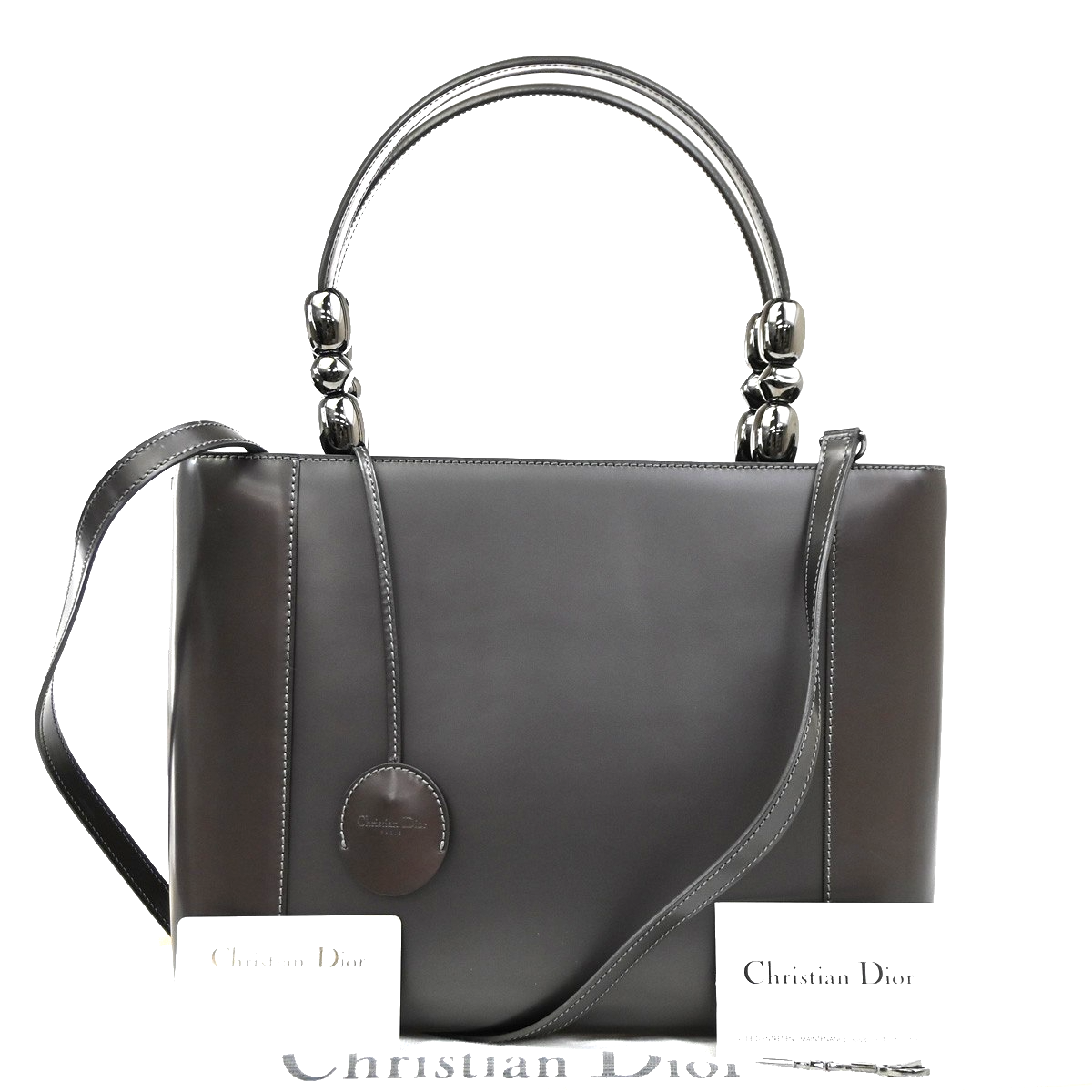 CHRISTIAN DIOR Malice Pearl 2Way Shoulder Bag Patent Leather Grey Italy 52RL541