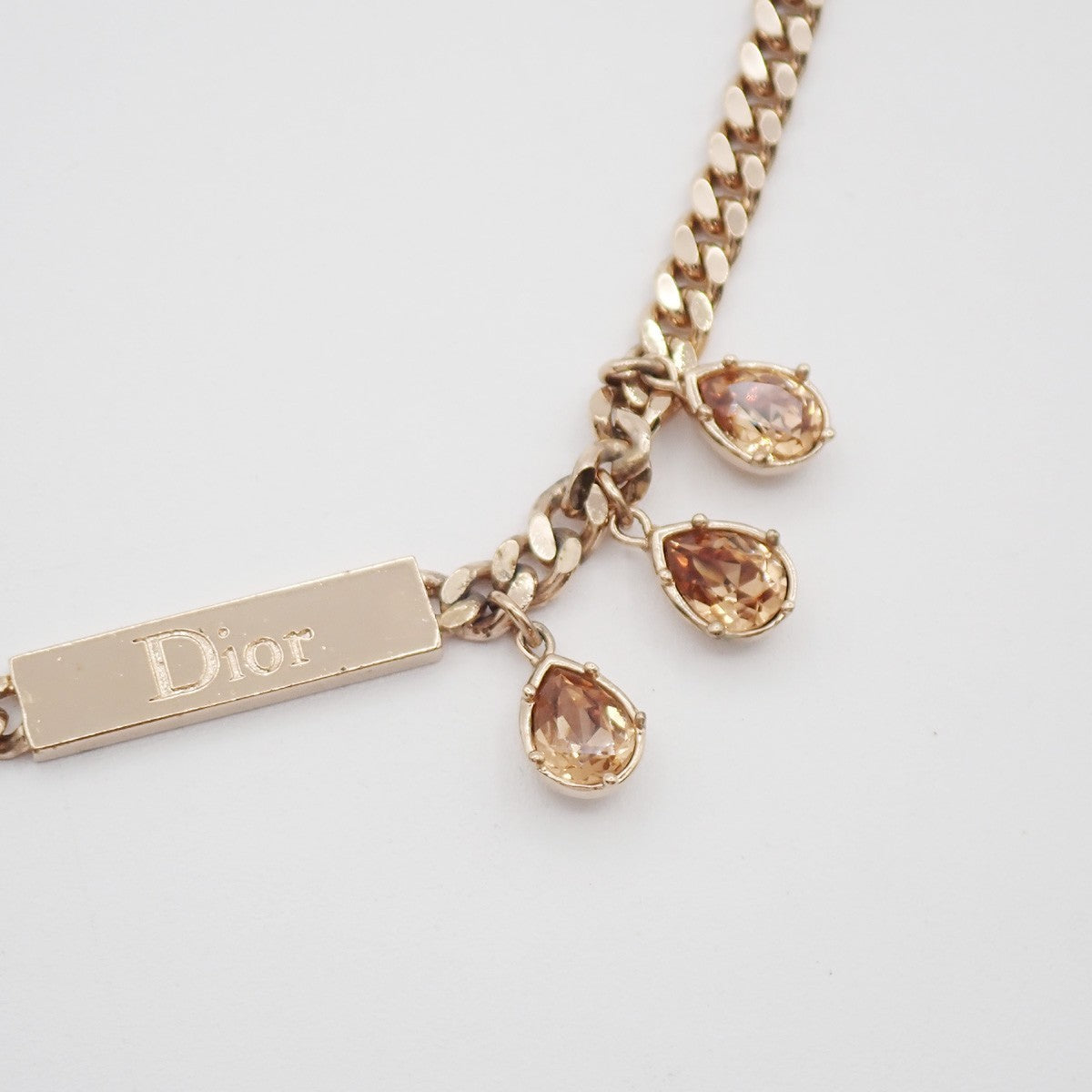 CHRISTIAN DIOR CD Logo Rhinestone Pendant Necklace Charm Gold 05KP244
