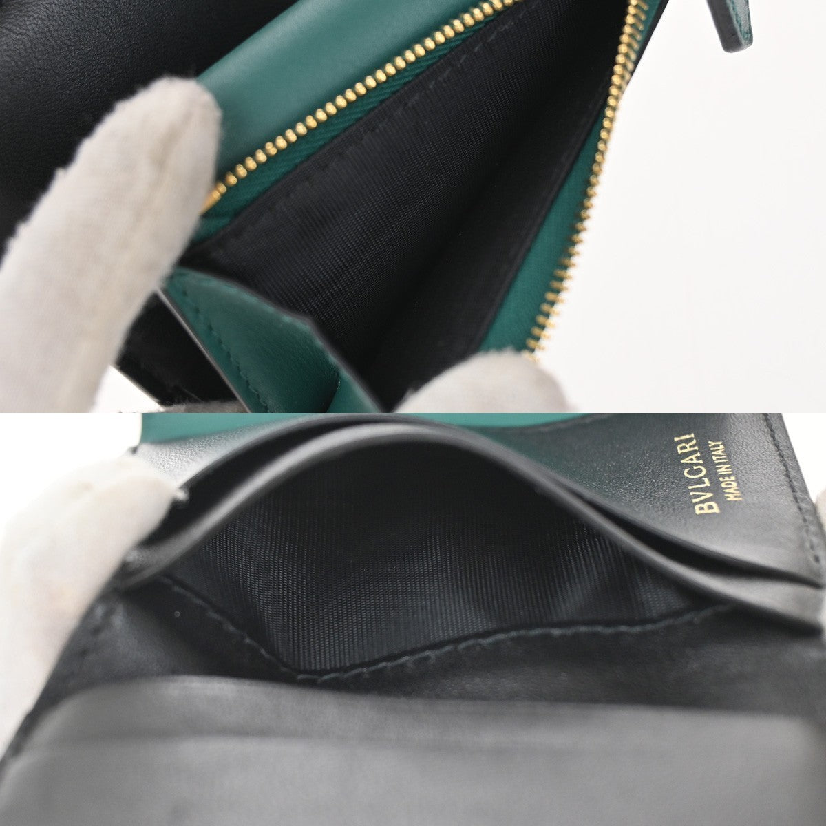 BVLGARI Serpenti Forever Trifold Wallet Leather Green Black snake Italy 39RL447