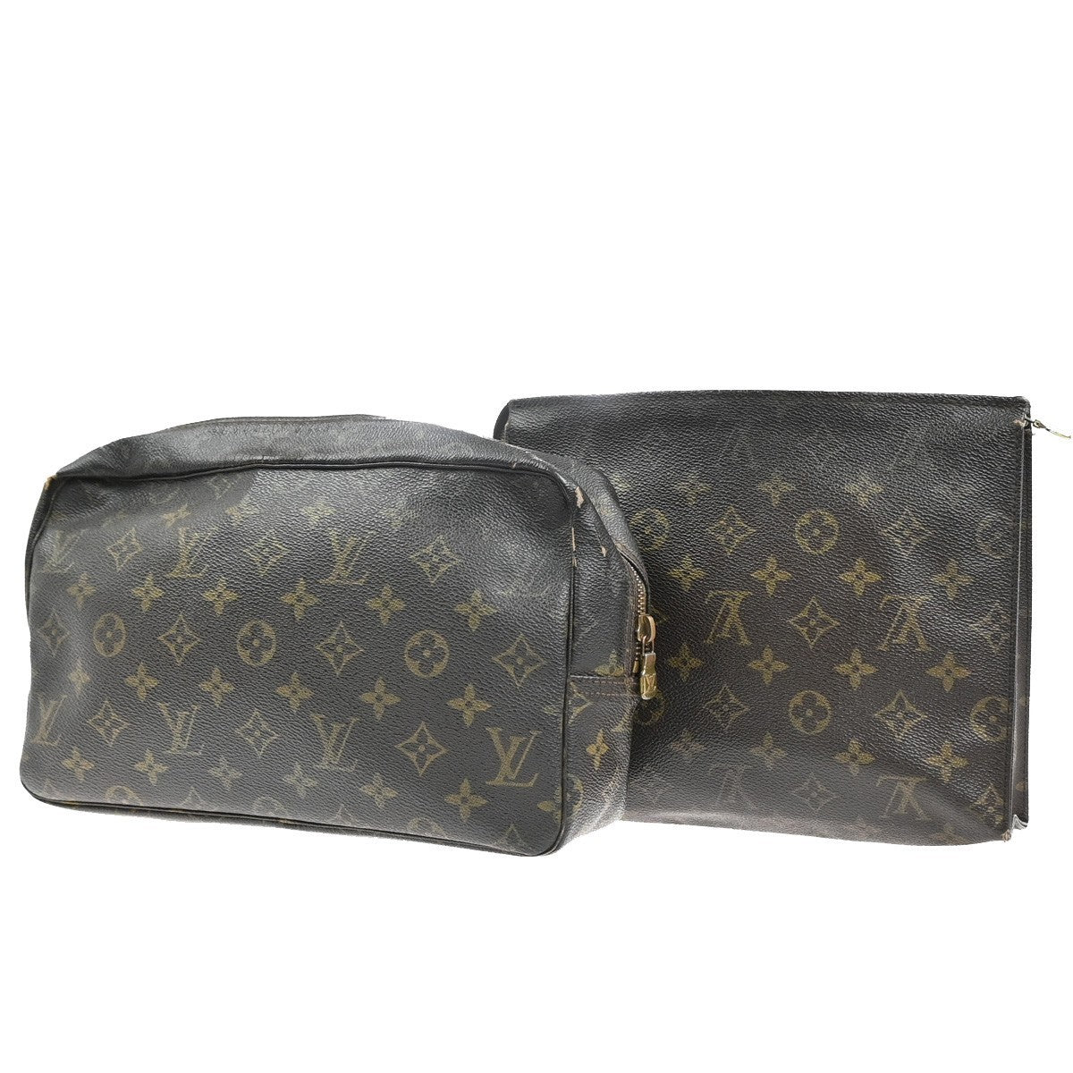 LOUIS VUITTON 2 Set Trousse Toilette Poche Toilette Bag Monogram Leather 09KC593