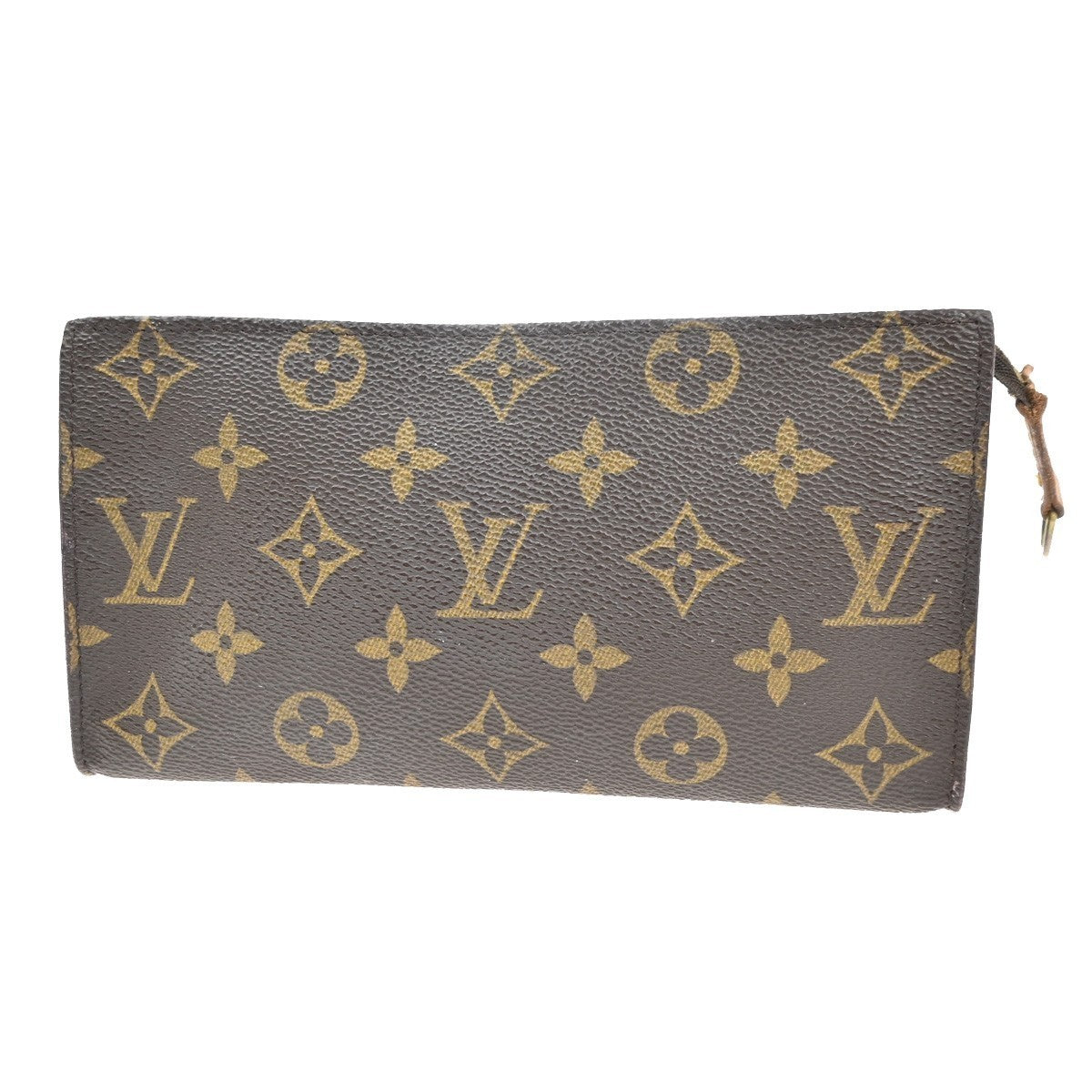 LOUIS VUITTON LV Logo Bucket GM Pouch Bag Monogram Leather Brown Gold 05MA329