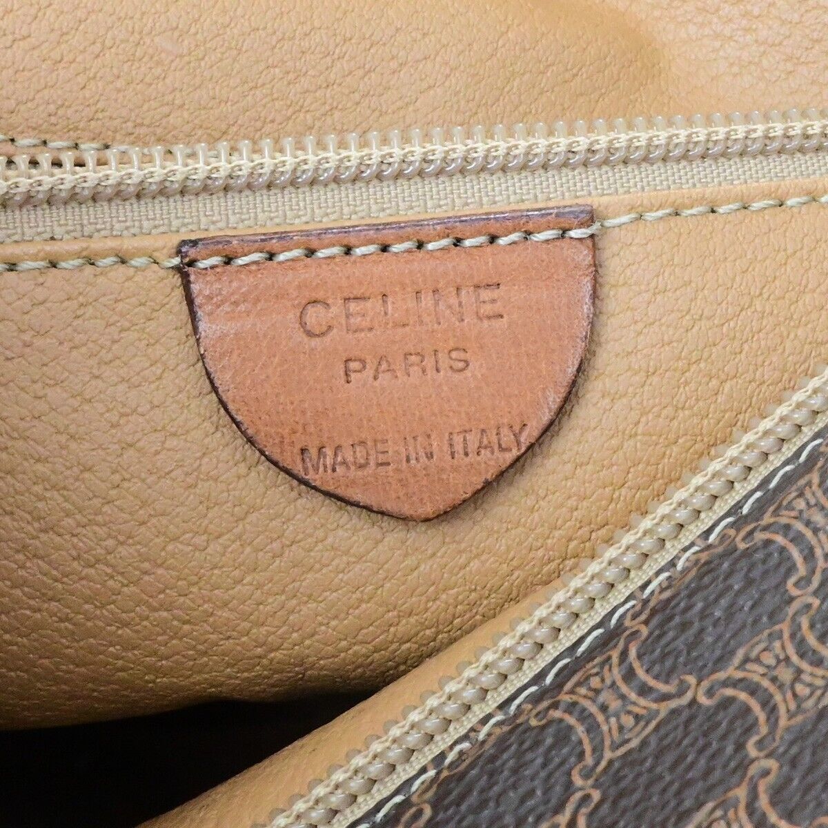 CELINE Circle Logo Macadam Pattern Shoulder Hand Bag PVC Leather Brown 33ED943