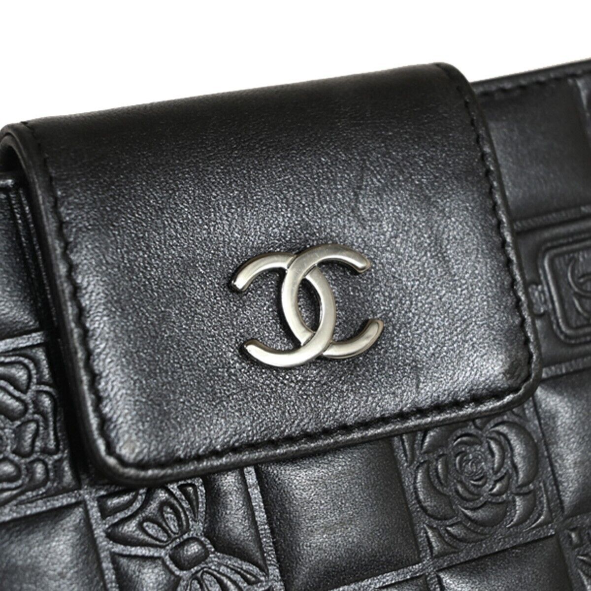 CHANEL CC Logo Icon Long Bifold Wallet Purse Leather Black SHW Italy 82RJ306