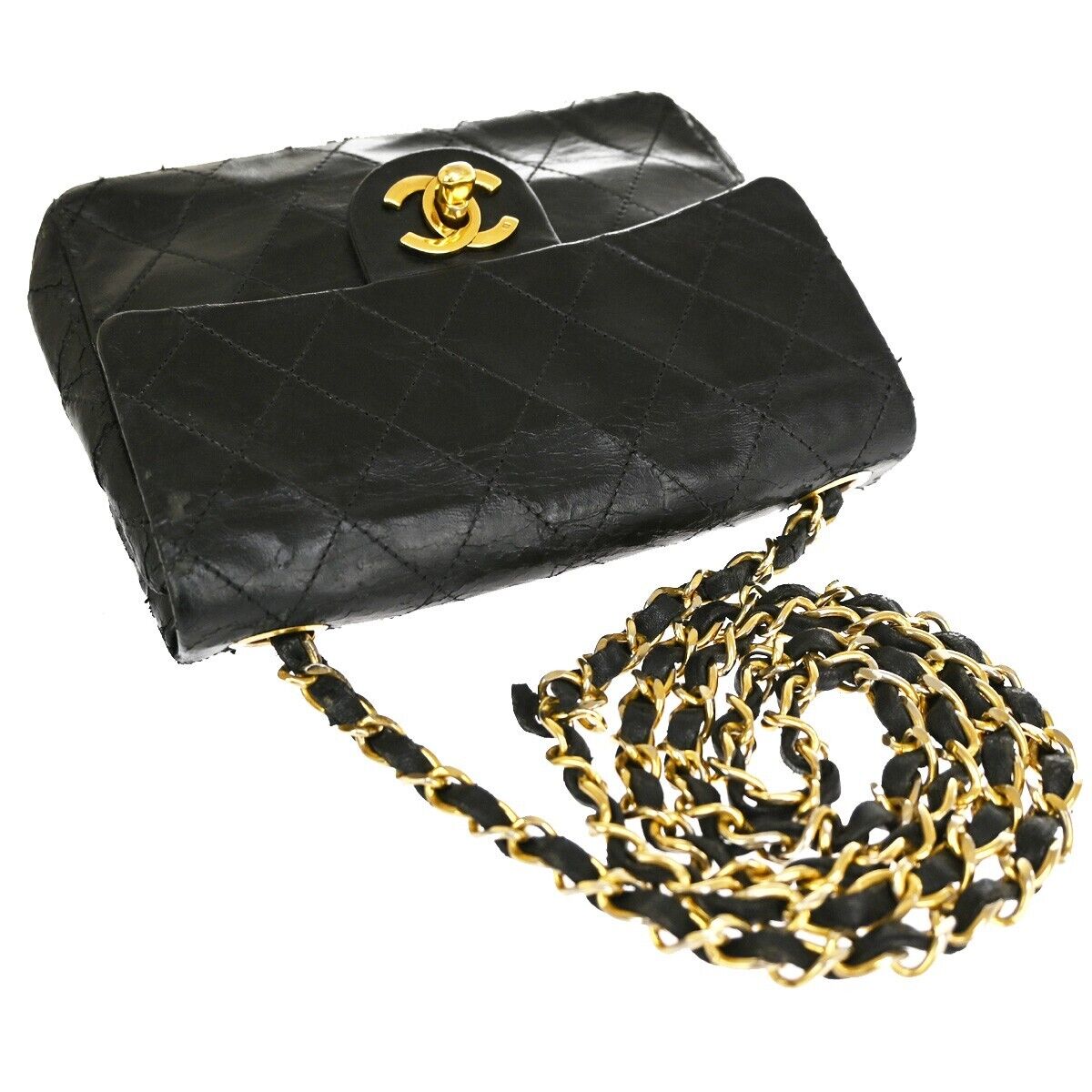 CHANEL CC Mini Matelasse Chain Shoulder Bag Leather Black GHW Vintage 691RJ256