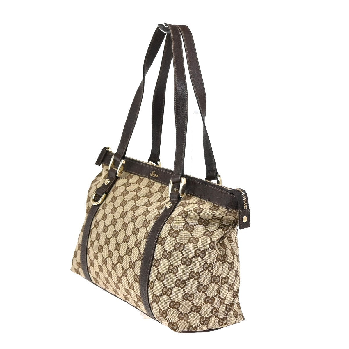 GUCCI GG Pattern Abbey Shoulder Tote Bag Canvas Leather Brown GHW Italy 77YJ048
