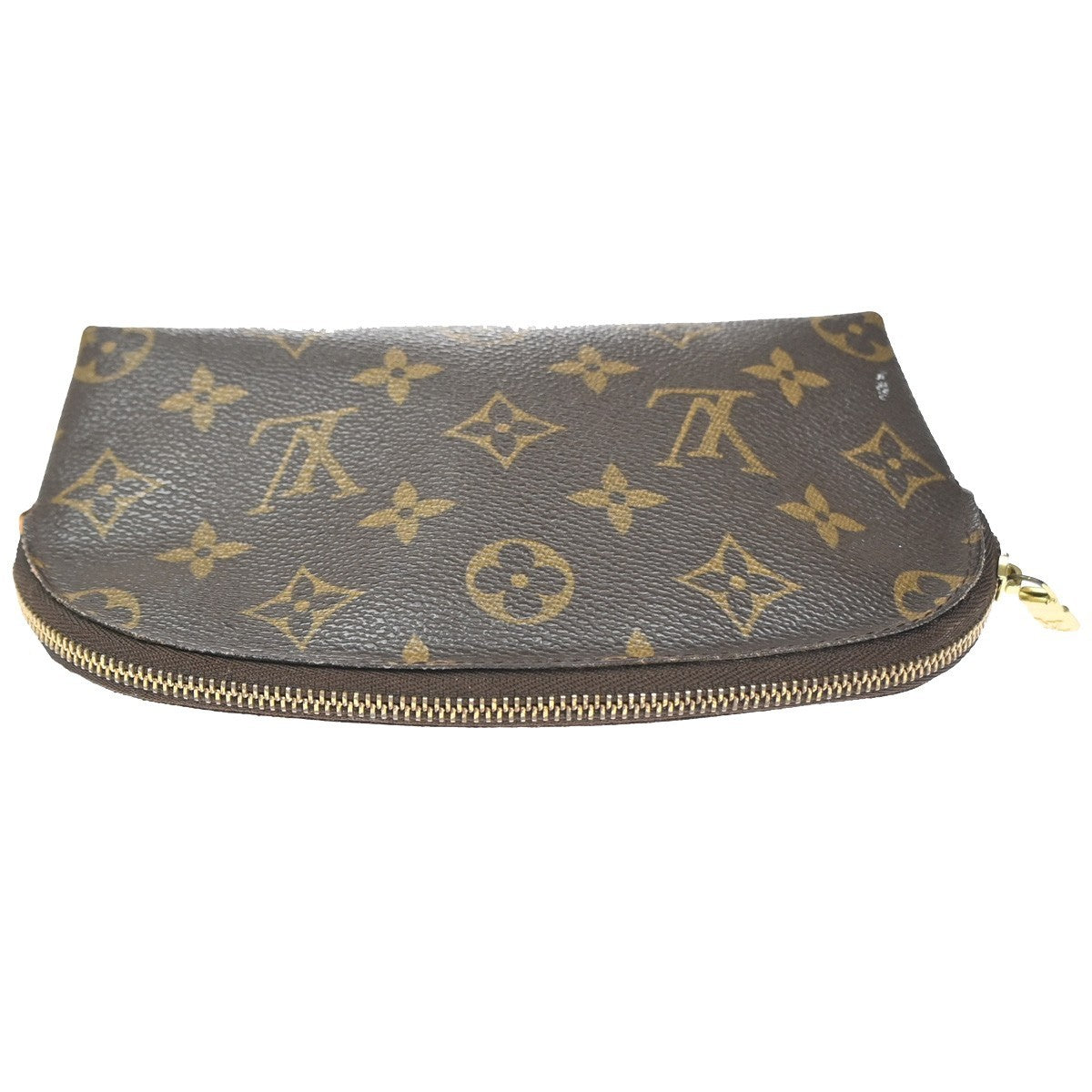 LOUIS VUITTON Logo Pochette Cosmetic Pouch Monogram Leather Brown M47515 05YH998