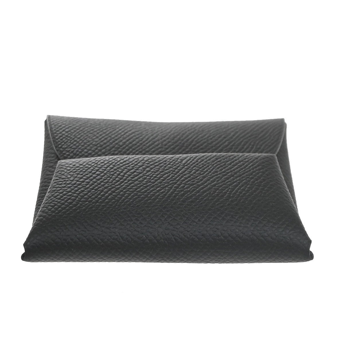 HERMES Logo Bastia Campact Wallet Coin Case Veau Epsom Leather Black 79LC621