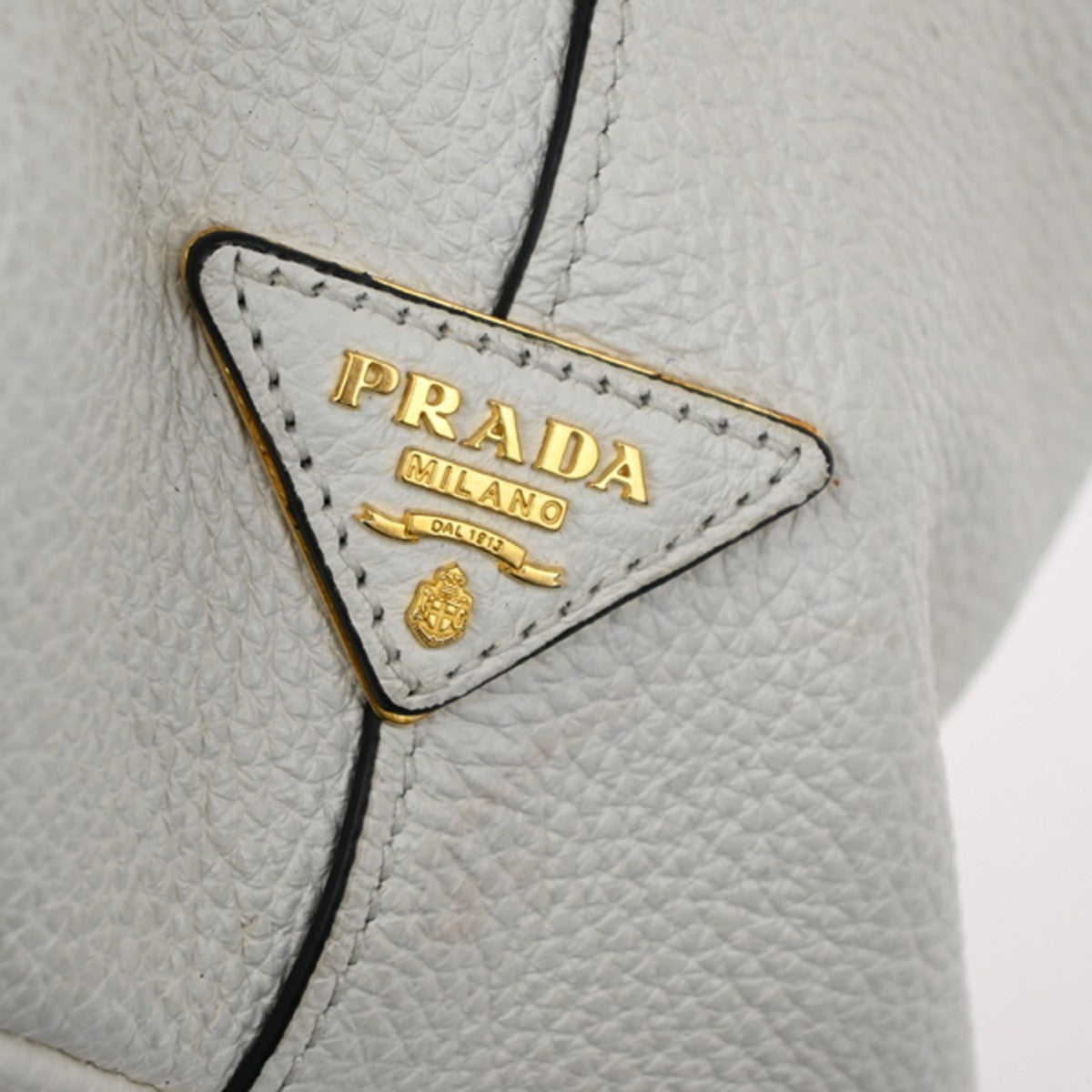 PRADA  Embossing LOGO One Shoulder Tote Bag Leather White GHW 12TA705