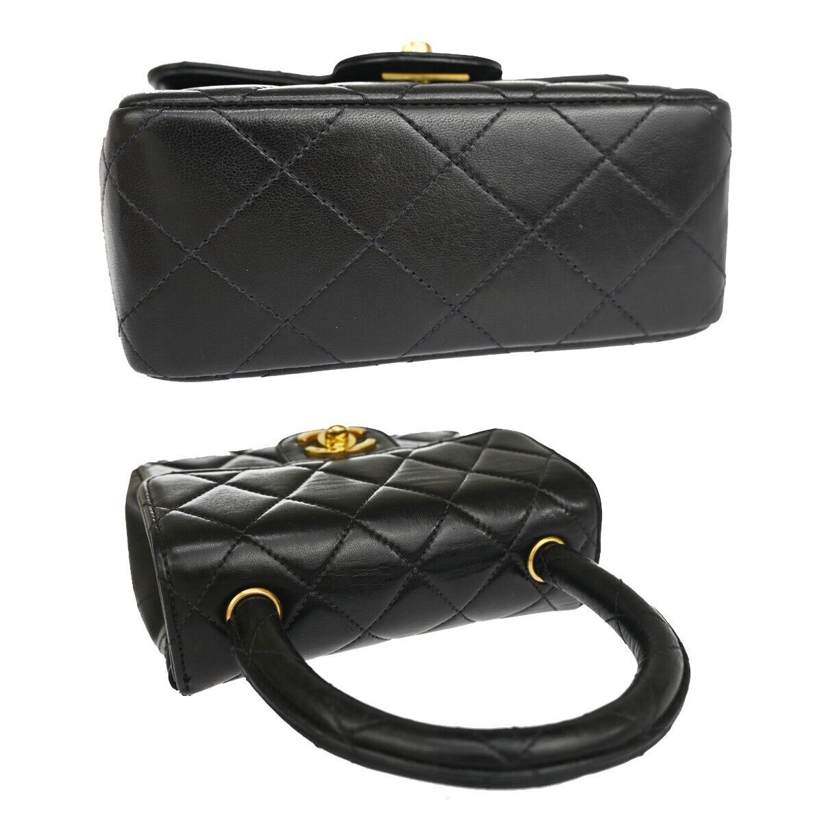 CHANEL CC Mini & Matelasse 25 Pair Hand Bag Leather Black GHW Vintage 550RH637