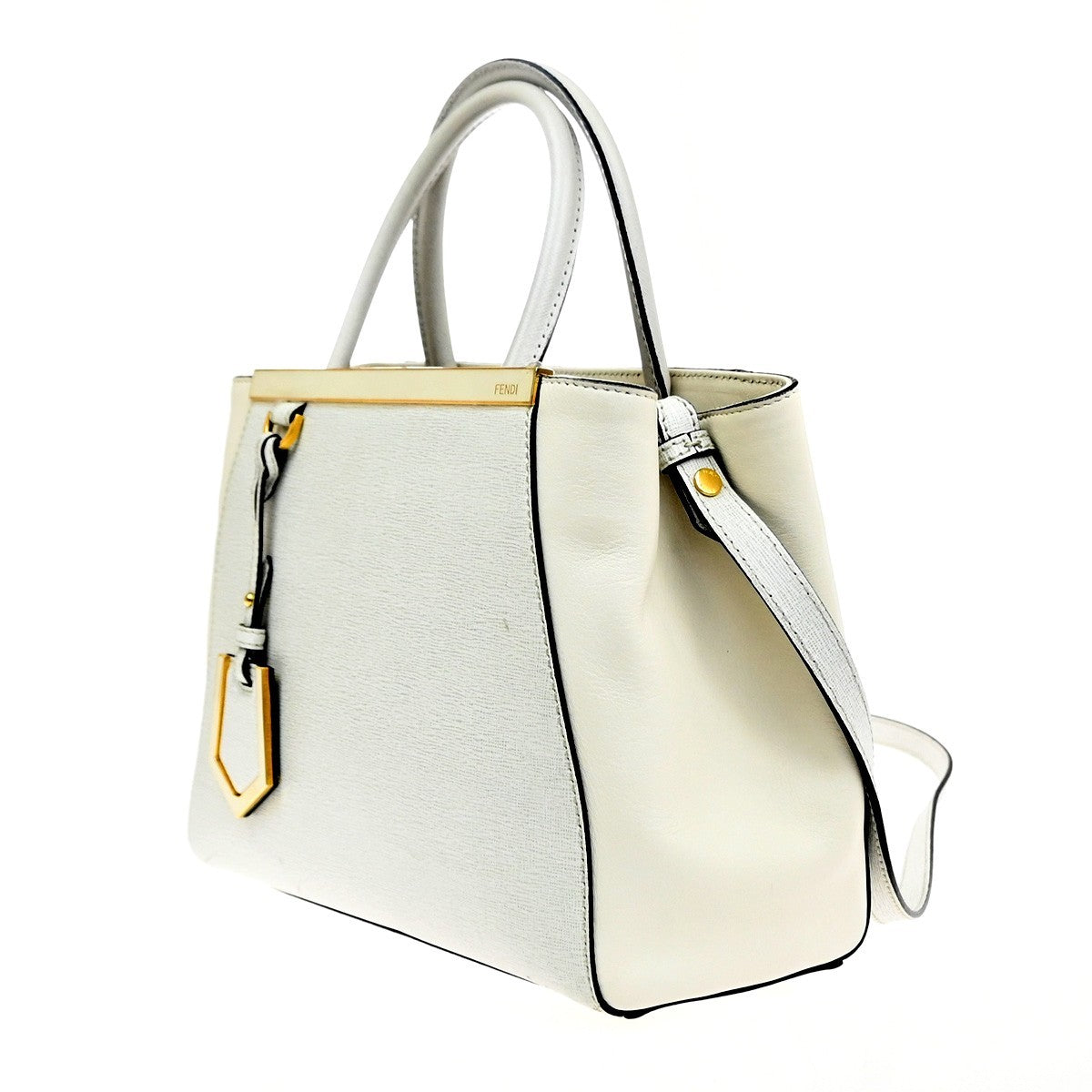 FENDI Logo 2Jours 2Way Shoulder Hand Bag Leather Charm White GHW Italy 70YH941