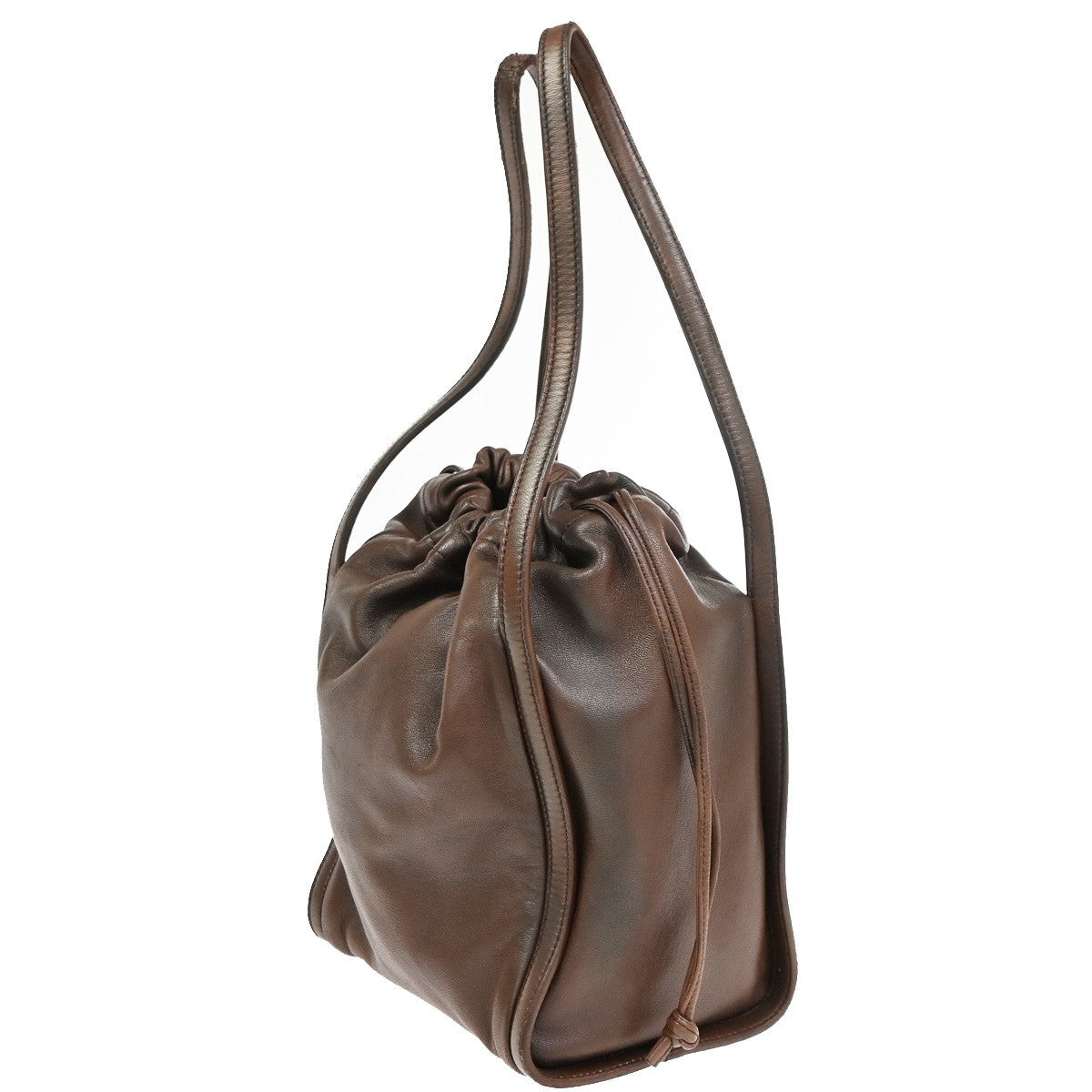 LOEWE LOGO Drawstring Shoulder Hand Bag Leather Brown GHW 38CA960