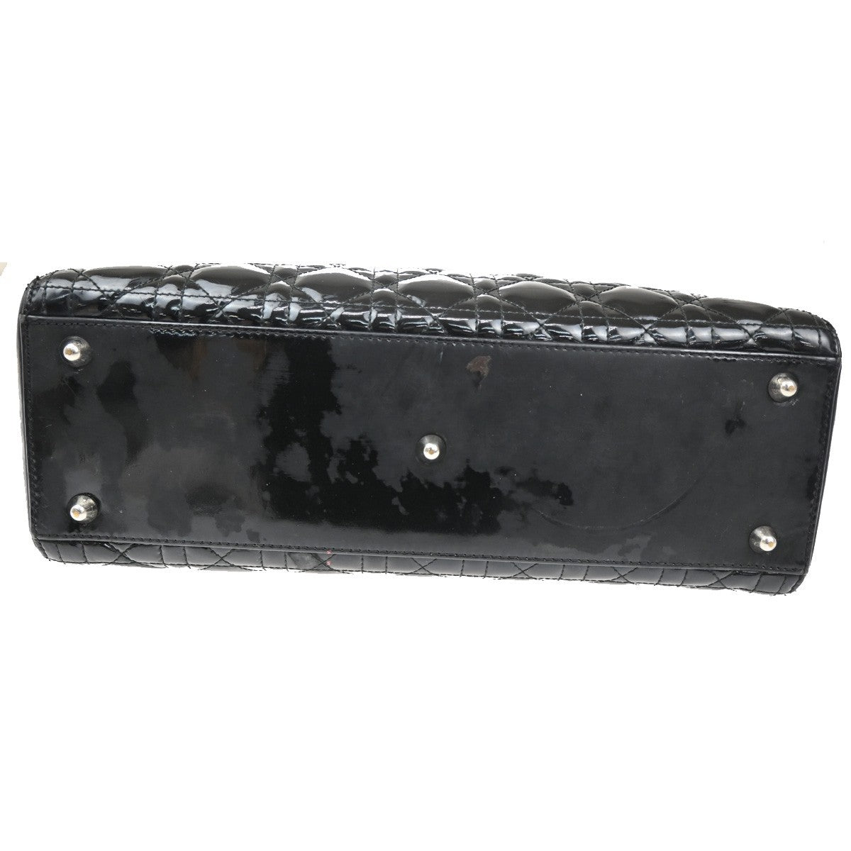 CHRISTIAN DIOR Logo Lady Cannage Hand Bag Patent Leather Black SHW 21TA215