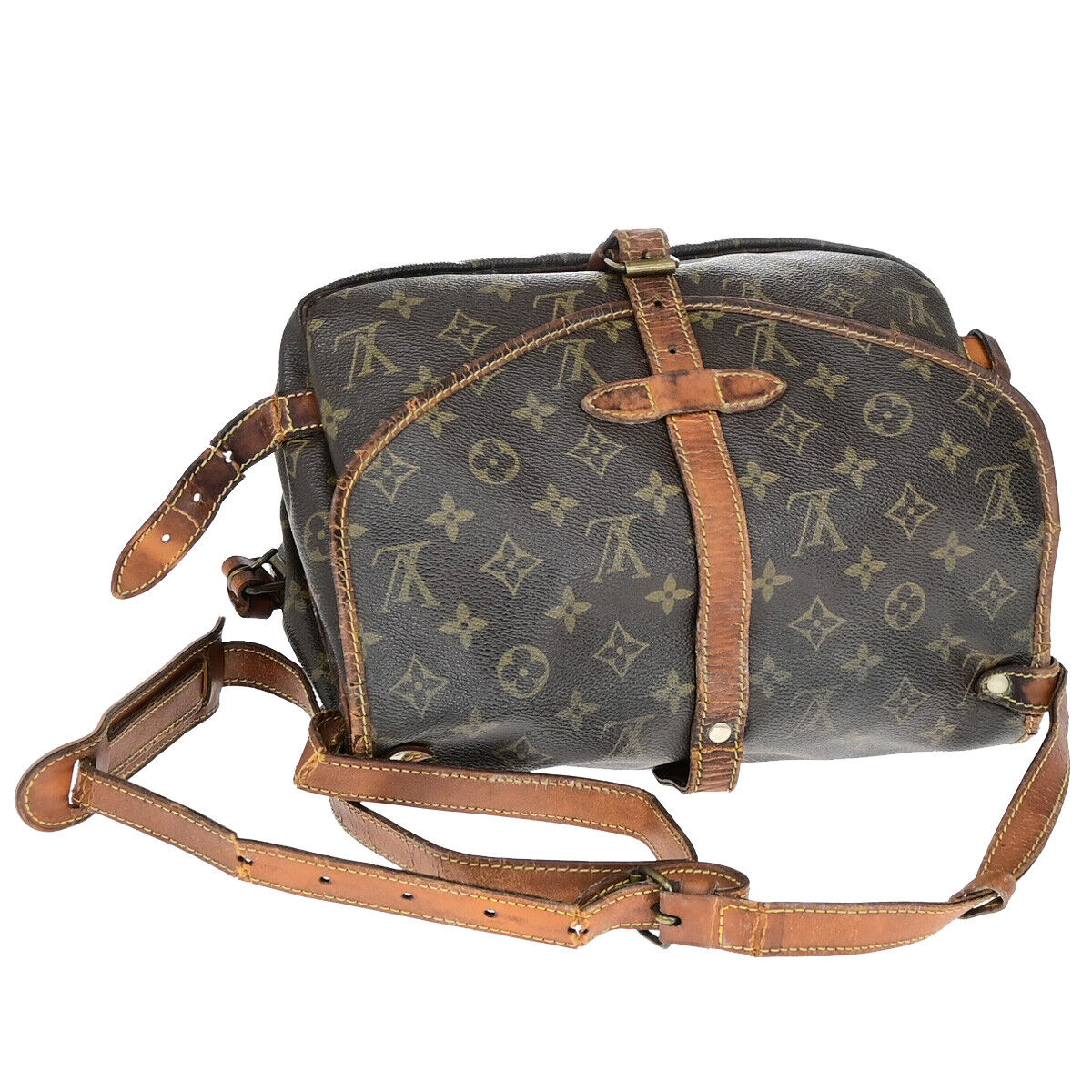 LOUIS VUITTON Logo Saumur 30 Shoulder Bag Monogram Leather Brown M42256 09YE885