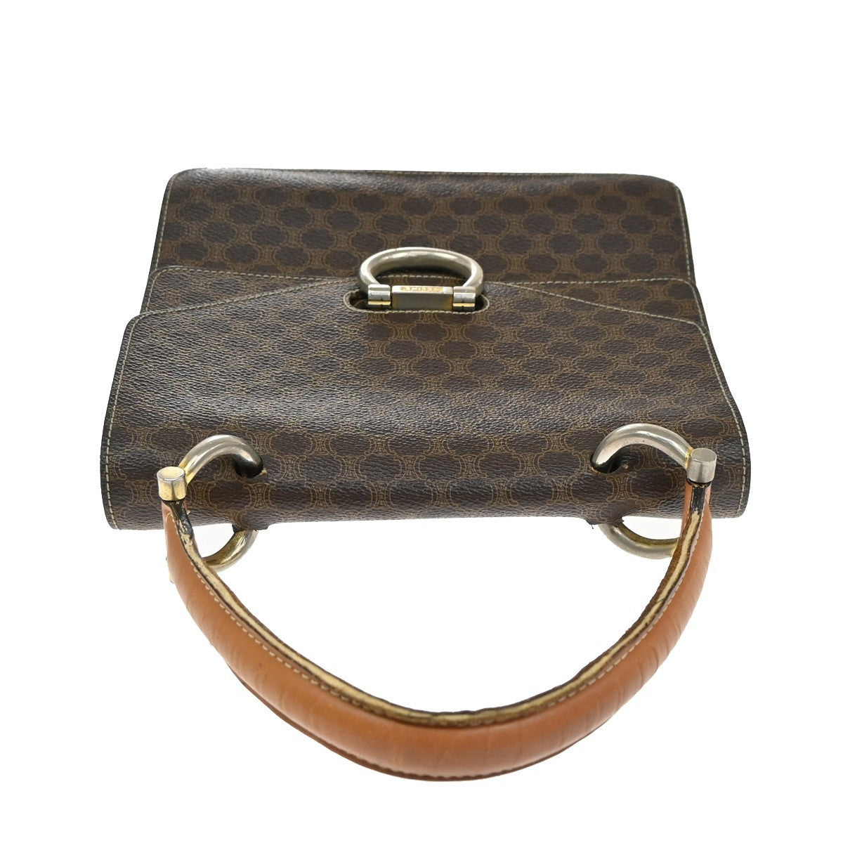 CELINE Logo Macadam Pattern Hand Bag PVC Leather Brown GHW Italy 61KB708