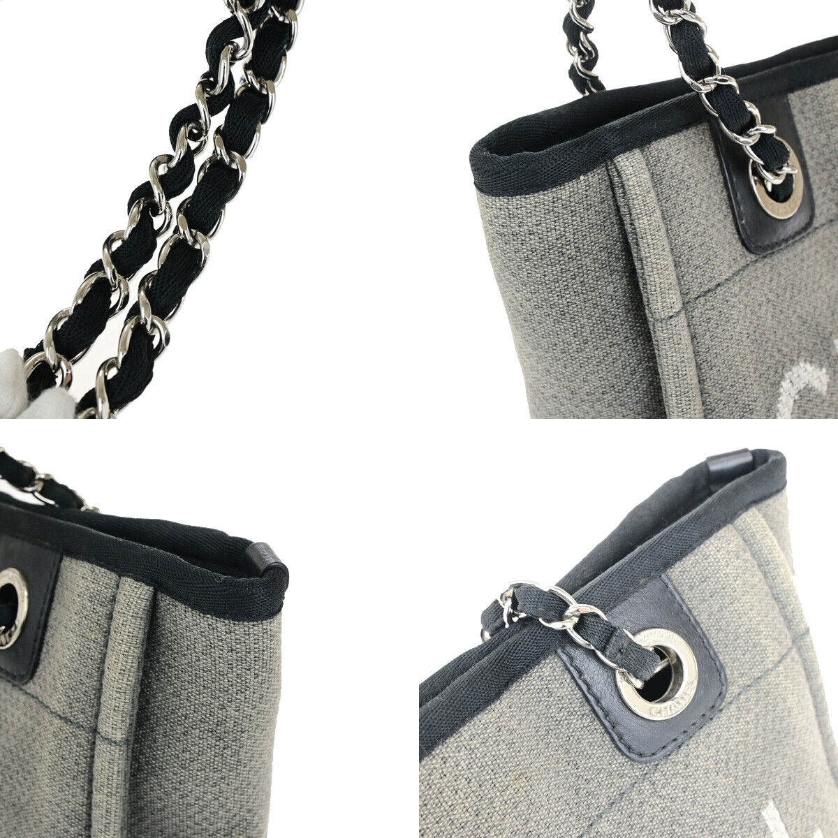 CHANEL CC Logo Deauville Chain Shoulder Tote Bag Canvas Leather GY SHW 663YG352
