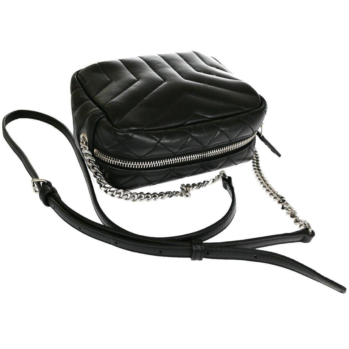 SAINT LAURENT YSL Logo Chain Mini Shoulder Bag Leather Black SHW Italy 683RJ193