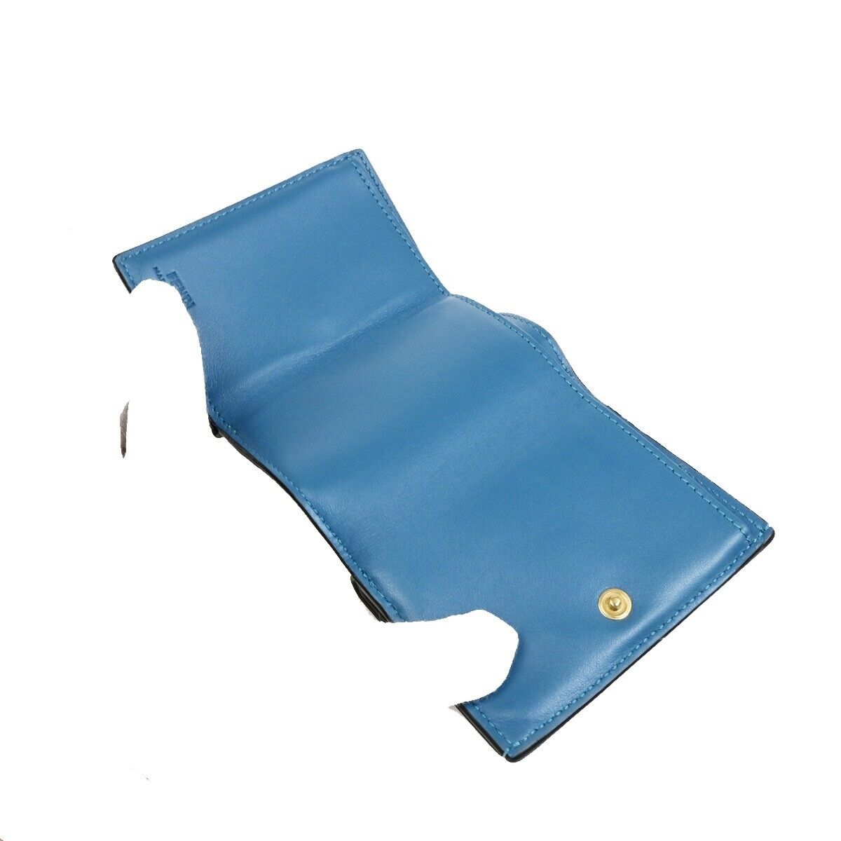 FENDI Zucca Pattern Mini Trifold Compact Wallet Leather Blue White Italy 61KA542