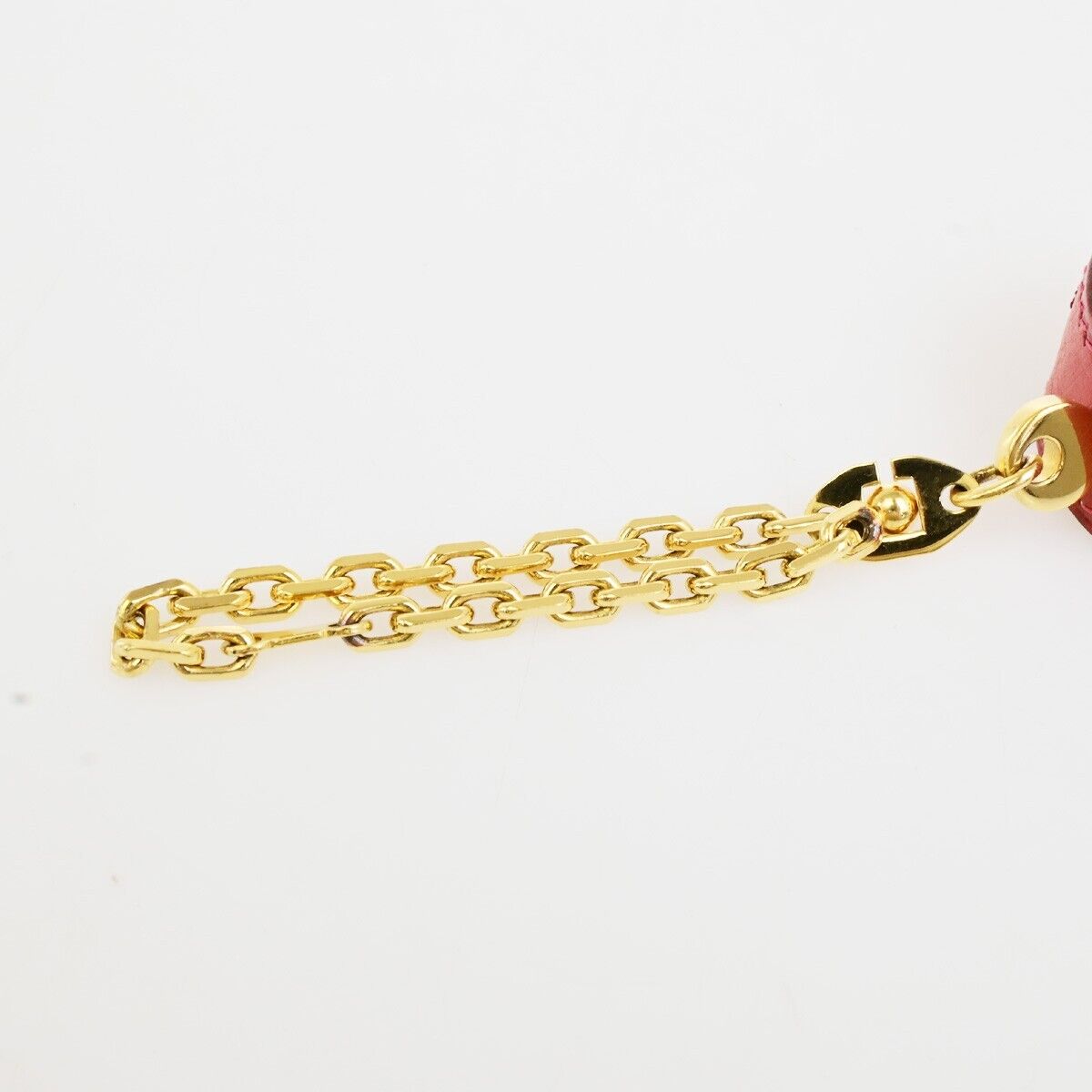 HERMES Logo Chain Glove Holder Exotic Leather Gold-plated Red Accessory 67KA565