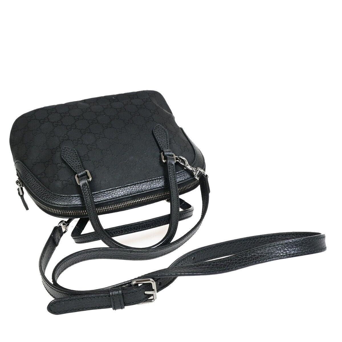 GUCCI GG Pattern 2Way Shoulder Hand Bag Canvas Leather Black Silver 85EB461