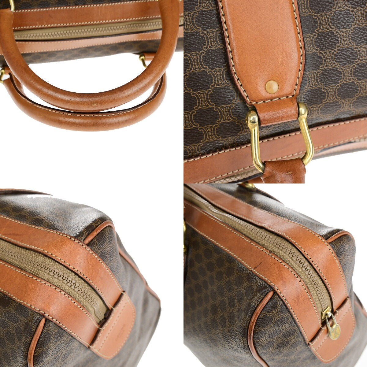 CELINE Logo Macadam Pattern Travel Hand Bag PVC Leather Brown GHW Italy 65YF574