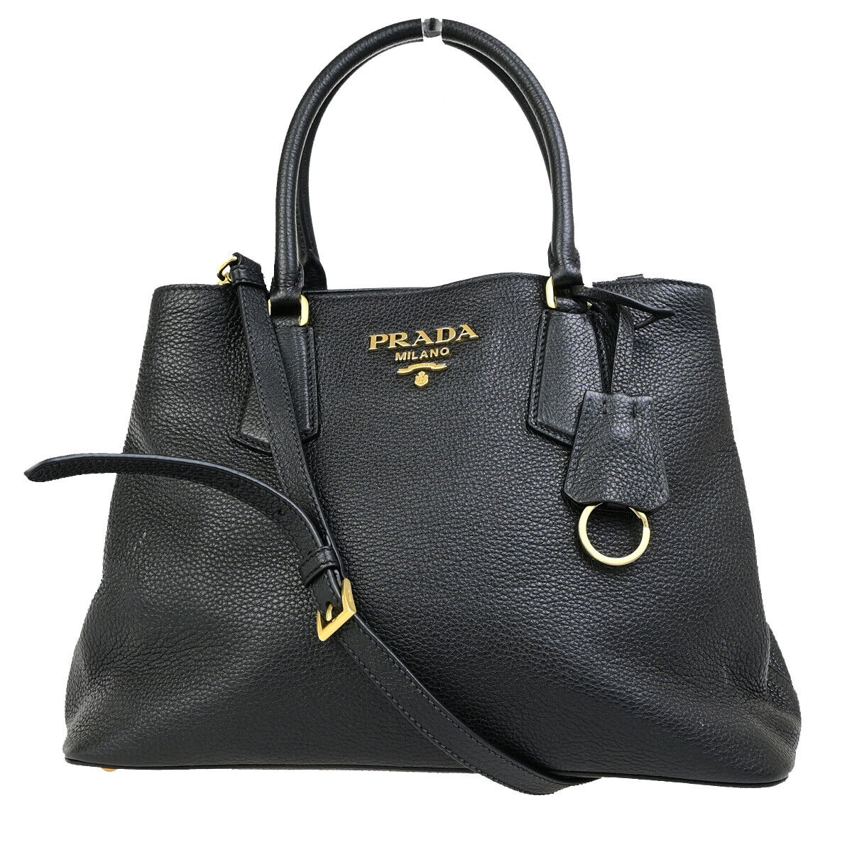 PRADA Logo 2Way Shoulder Hand Bag Vitello Phenix Leather Black GHW 99RK794