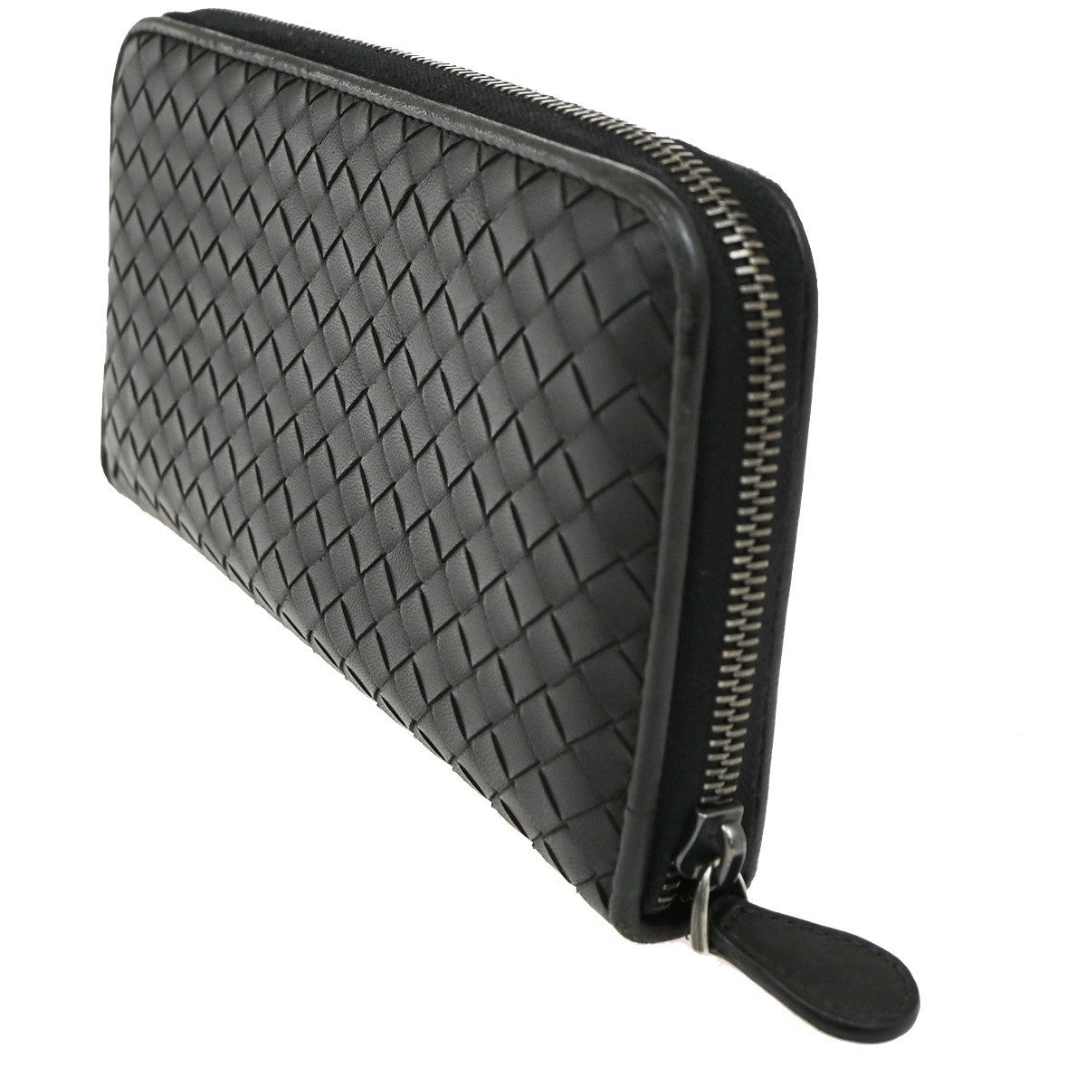 BOTTEGA VENETA Intrecciato Long Zipper Around Wallet Leather Black 67KB774