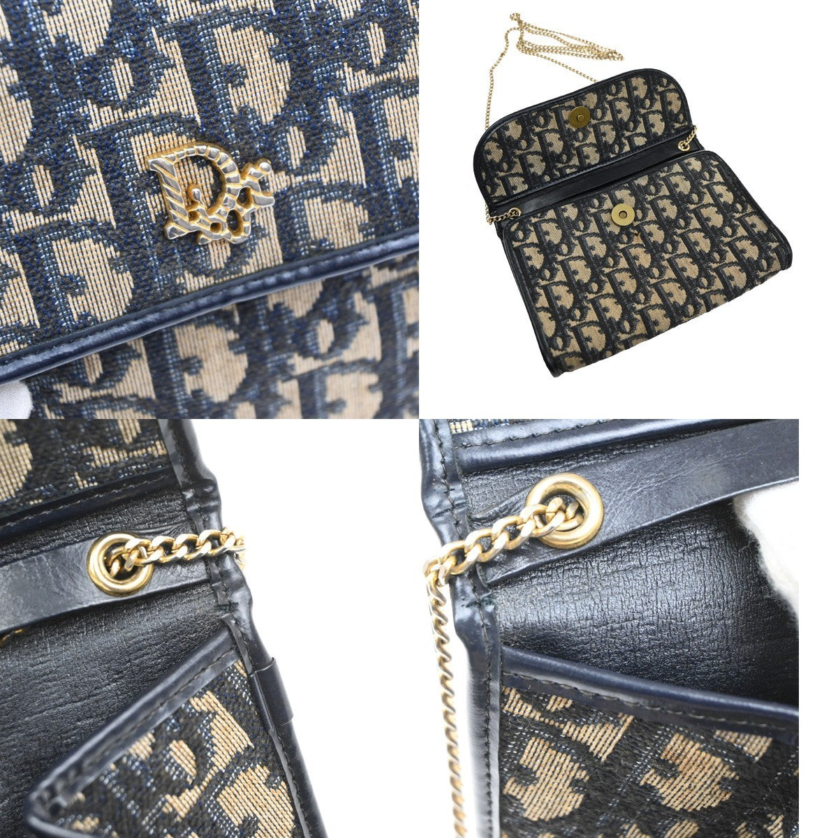 CHRISTIAN DIOR Trotter Chain Shoulder Bag Canvas Leather Blue France 64MA652