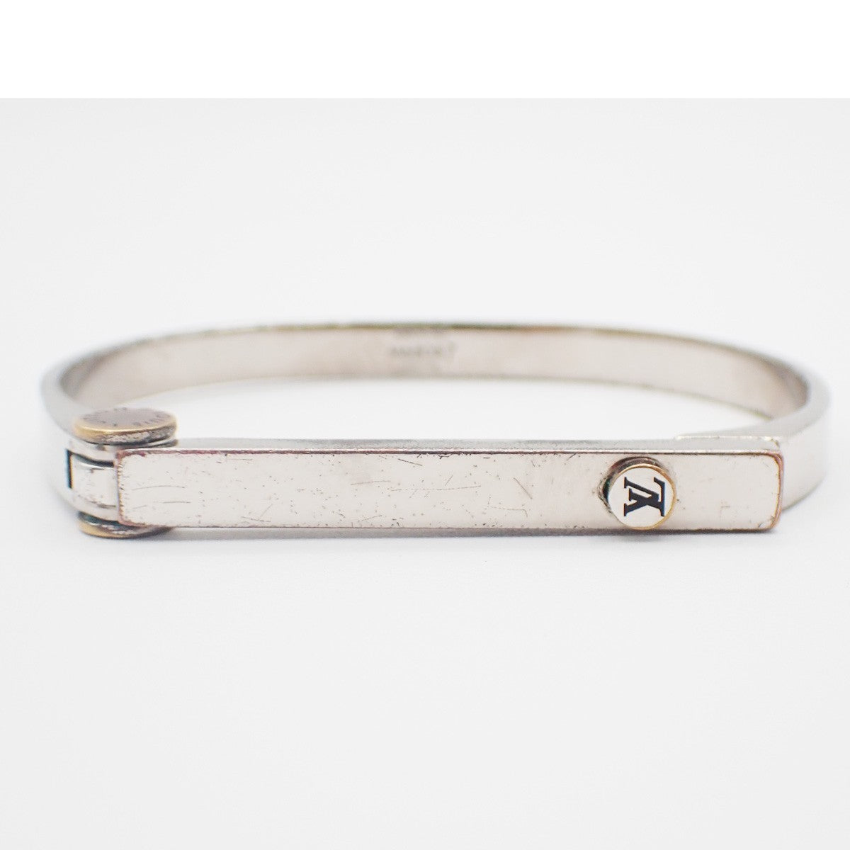 LOUIS VUITTON LV Lock Bracelet  Silver Metal Italy M68087 07KD100