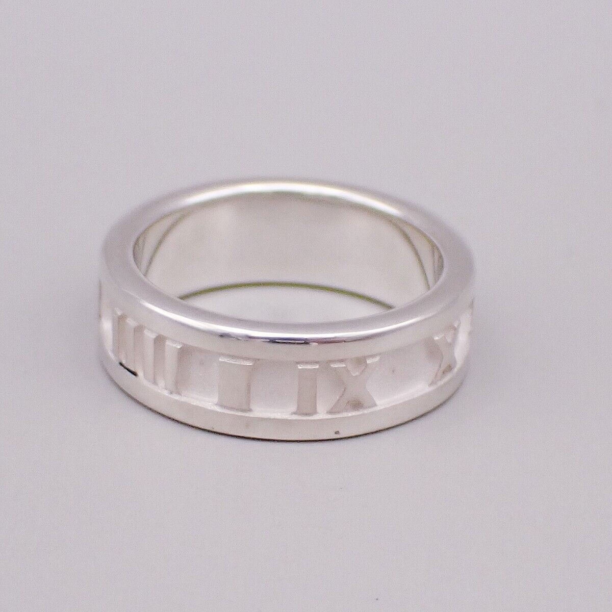 TIFFANY & CO. Logo Atlas Ring Size US 5 JP 9 Roman Numerals Silver 925 07YF245