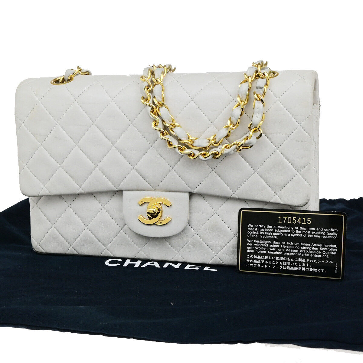 CHANEL CC Matelasse 25 Double Flap Chain Shoulder Bag Leather White GHW 385RK092