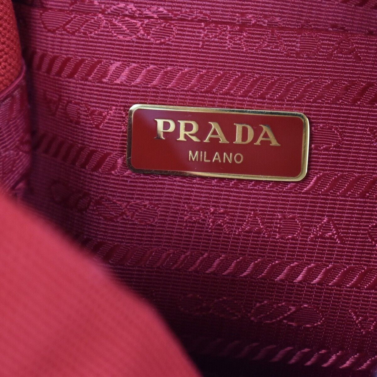 PRADA Logo Plage Wicker 2Way Shoulder Hand Bag Canvas Leather Red Gold 678RH125