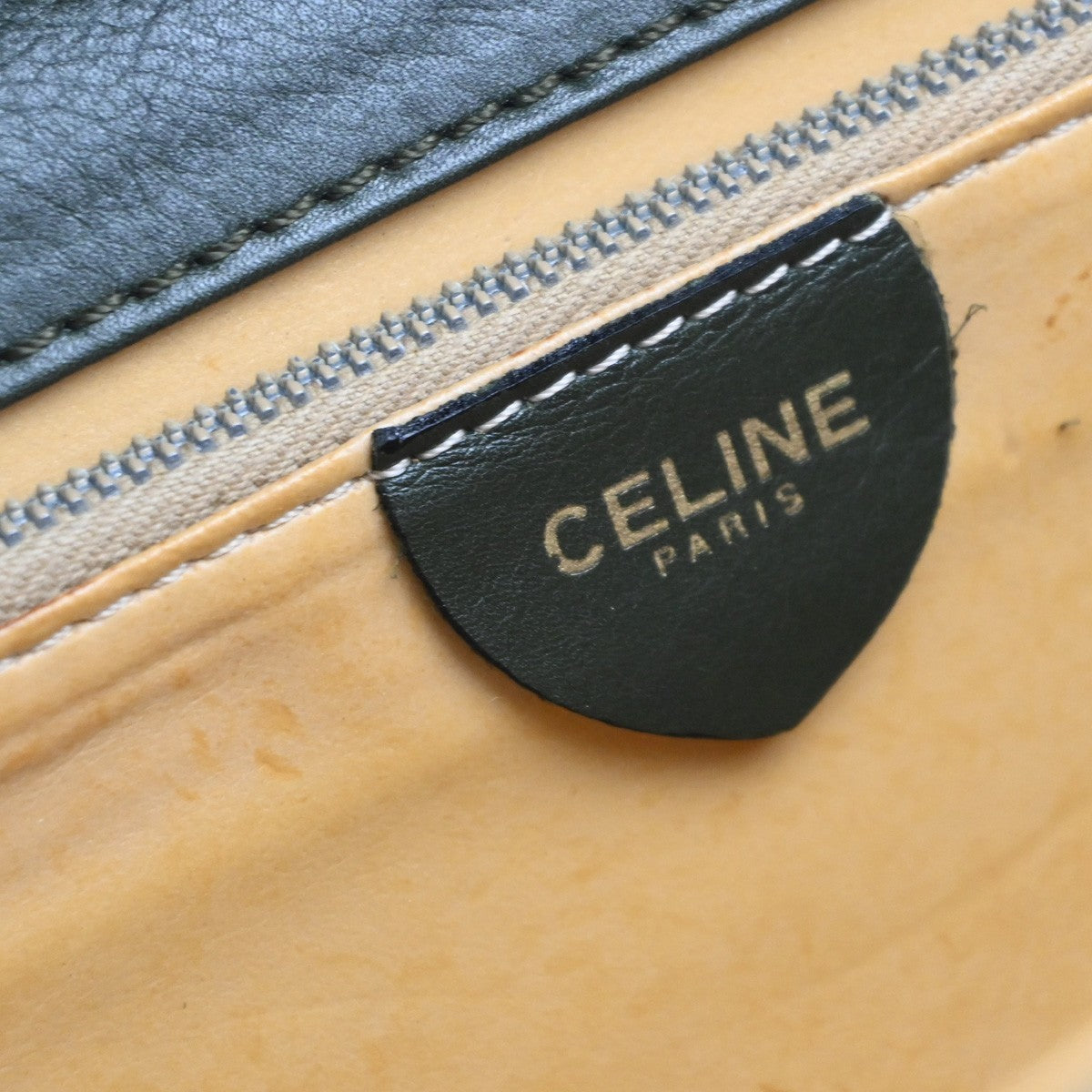 CELINE Logo 2Way Chain Shoulder Clutch Bag Leather Green GHW Italy 38KP439