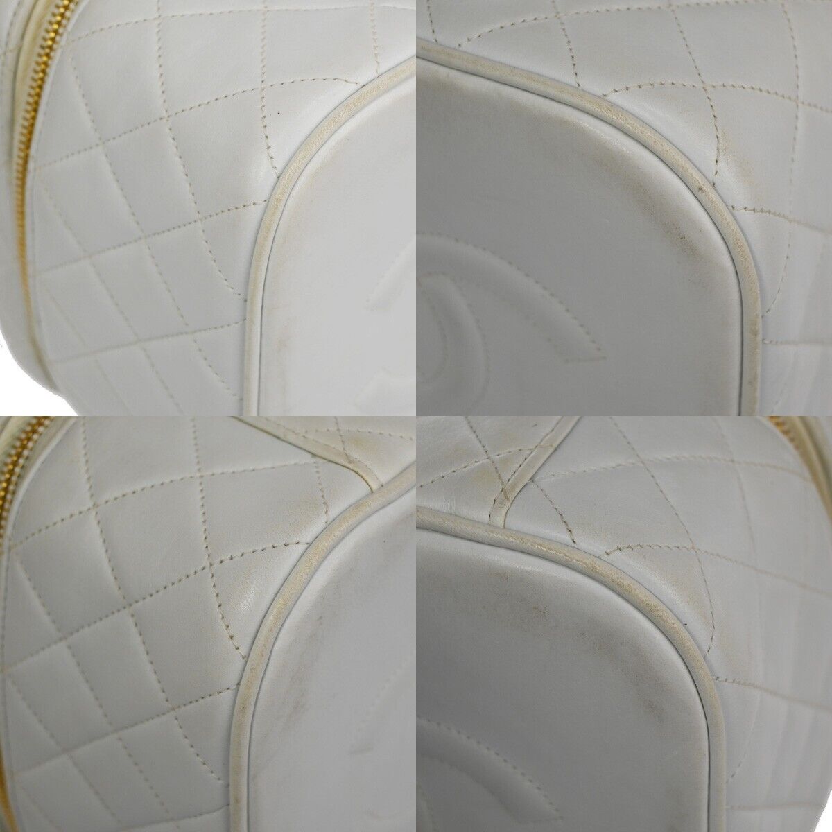 CHANEL Logo Matelasse Vanity Hand Bag Leather White GHW France Vintage 96RH435