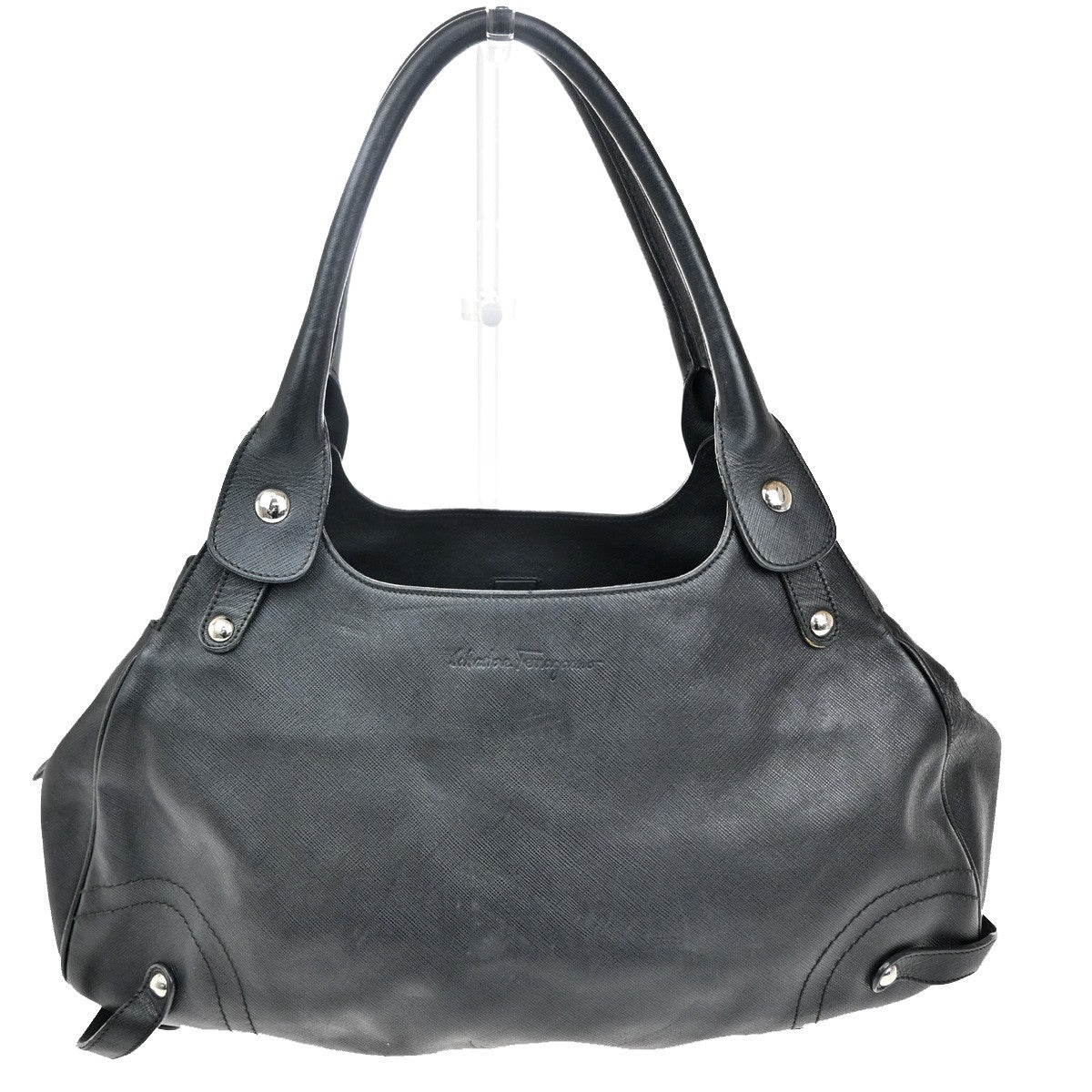 SALVATORE FERRAGAMO Gancini Shoulder Hand bag Leather Black Italy SHW 02TA394