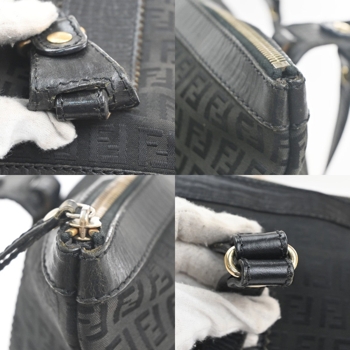 FENDI Logo Zucchino Shoulder Tote Bag Canvas Leather Black GHW Italy 31KP524