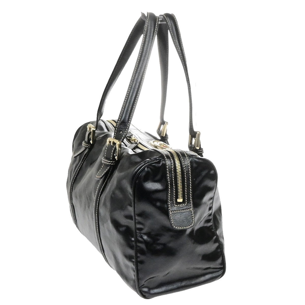 GUCCI Interlocking G Pattern Travel Hand Bag Coating Canvas Leather BK 81YH162