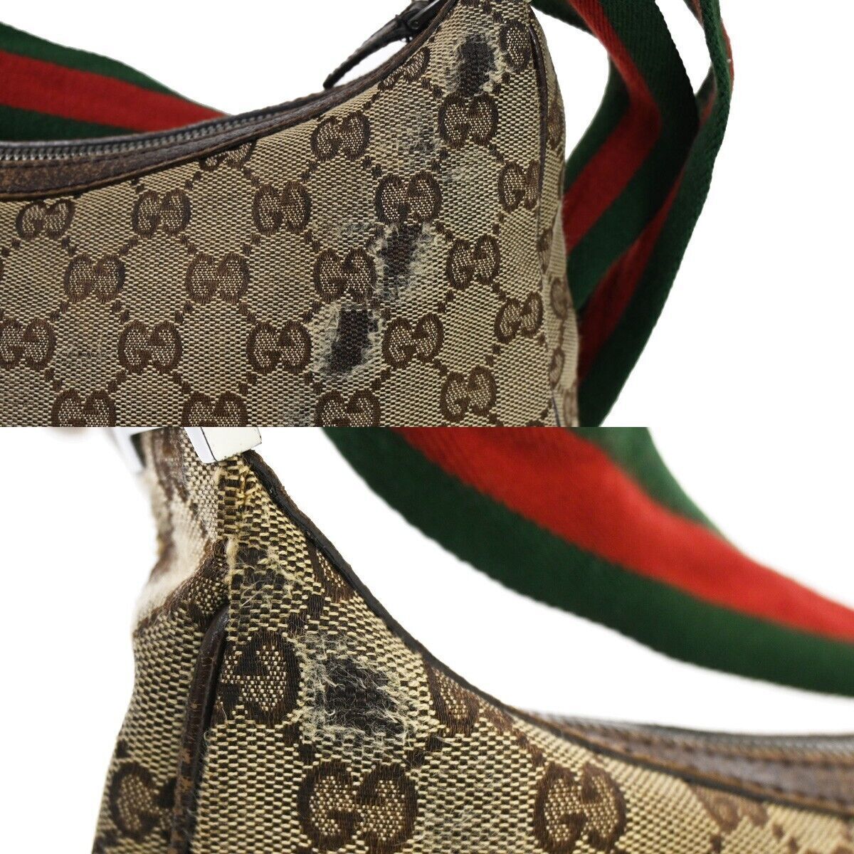 GUCCI GG Pattern Sherry Shoulder Bag Canvas Leather Brown Gold Italy 05YB696