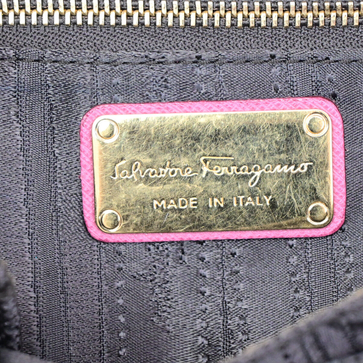 SALVATORE FERRAGAMO Logo Gancini Hand Bag PVC Leather Pink Gold Italy 67YE701