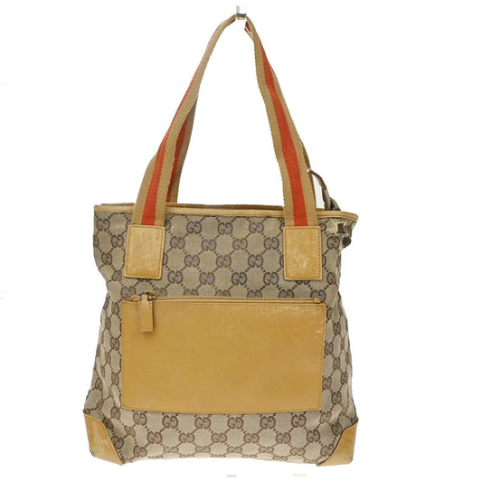 28.Live GUCCI Sherry GG Pattern Shoulder Bag Canvas Leather Beige SHW 02YJ173