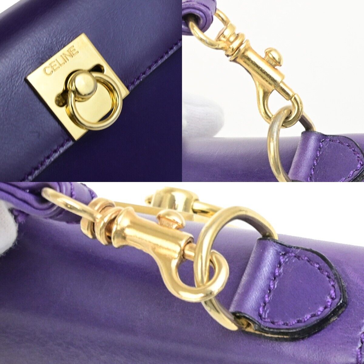 CELINE Logo Mini Shoulder Bag Leather Purple GHW Made In Italy 82FB516
