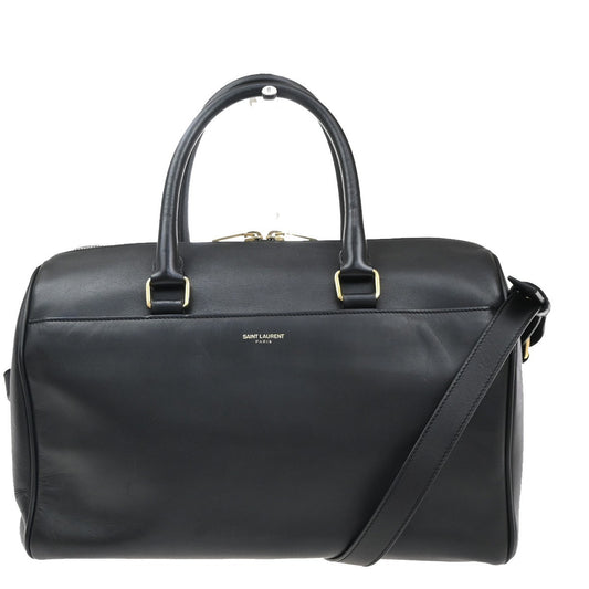 SAINT LAURENT Logo 2Way Shoulder Hand Bag Leather Black GHW Italy 16EG067