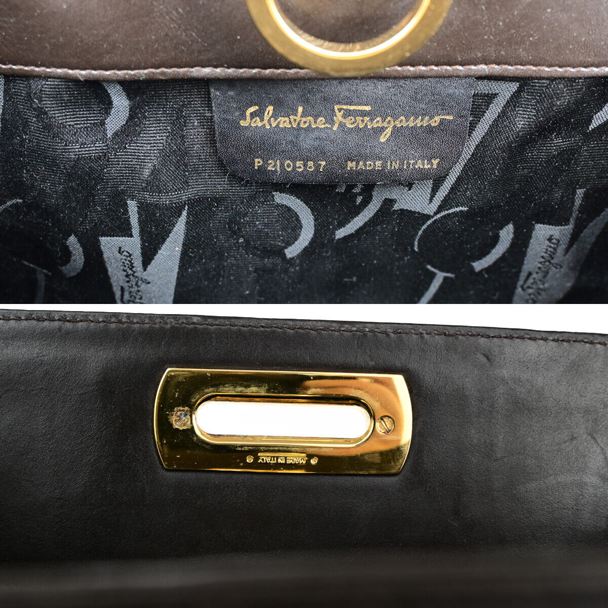 SALVATORE FERRAGAMO Gancini 2Way Chain Shoulder Clutch Bag Leather Brown 69YG017